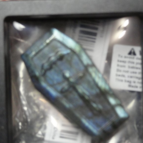 Labradorite Coffin carved Cross and Bat, in case~NWOT~awesome color, U… - Picture 2 of 4